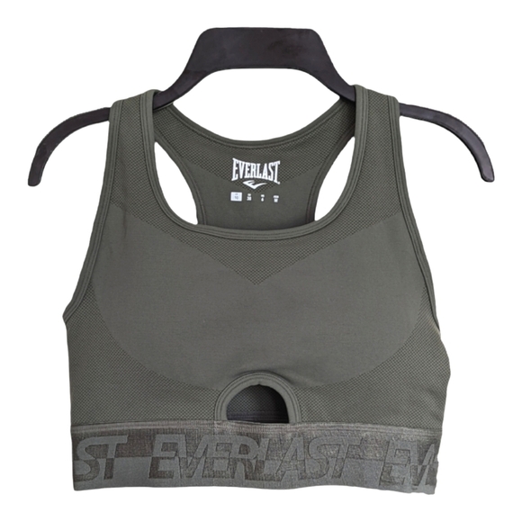Everlast Olive Khaki Seamless Racerback Logo Branded Sport Bra Med Support 6 S - Picture 1 of 7